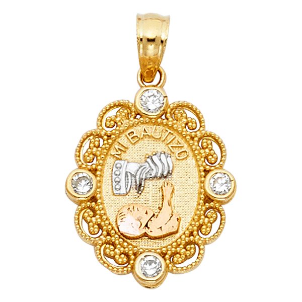 14K 3C CZ Baptism Pendant