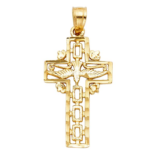 14KY Cross with Holy Spirit Dove Pendant