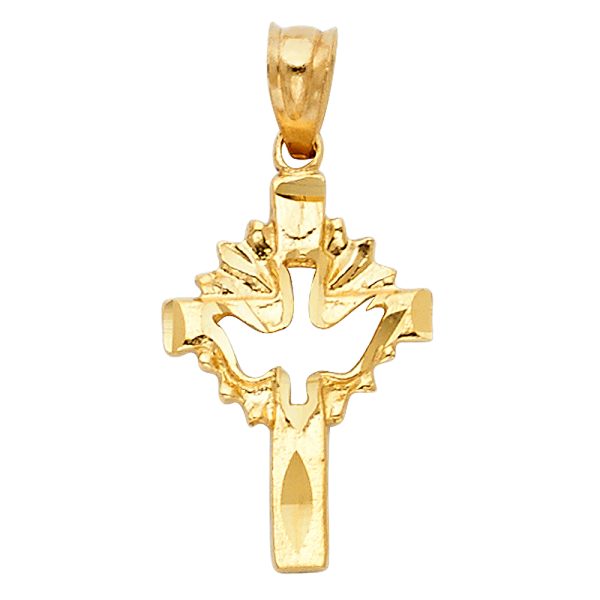 14KY Cross with Holy Spirit Dove Pendant