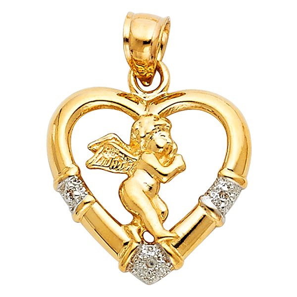 14K 2T CZ Angel Pendant