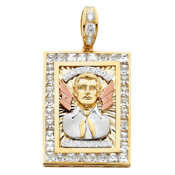 14K 3C CZ Malverde Sinaloa Pendant