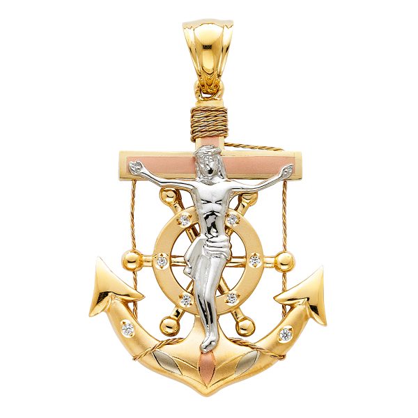 14K 3C Crucifix Anchor Pendant