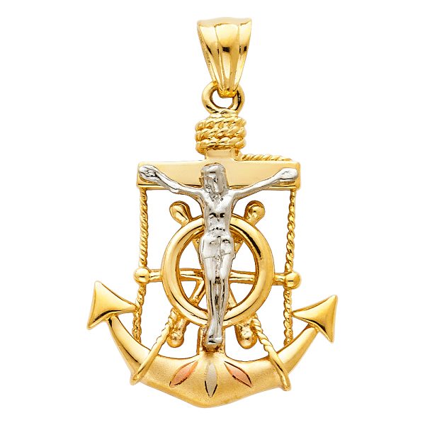 14K 3C Crucifix Anchor Pendant