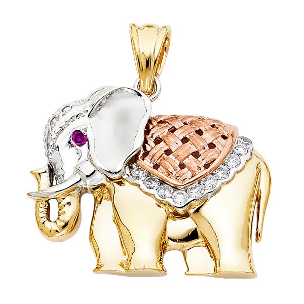 14K 3C CZ Elephant Pendant