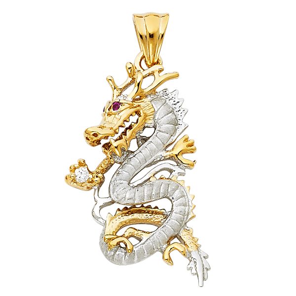 14K 2T CZ Dragon Pendant