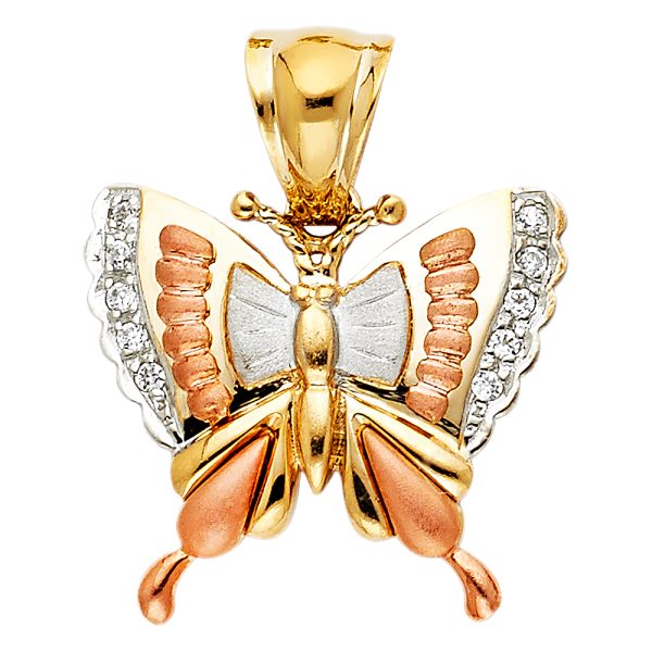 14K 3C CZ Butterfly Pendant