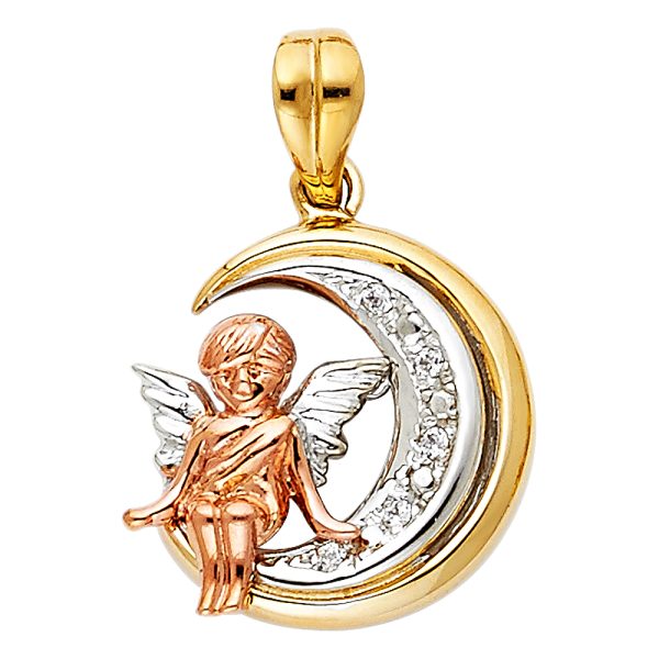 14K 3C CZ Angel Pendant