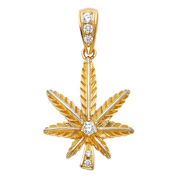 14KY CZ Marijuana Leaf Pendant