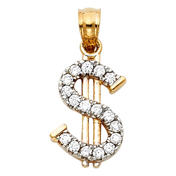 14K 2T CZ Dollar Sign Pendant