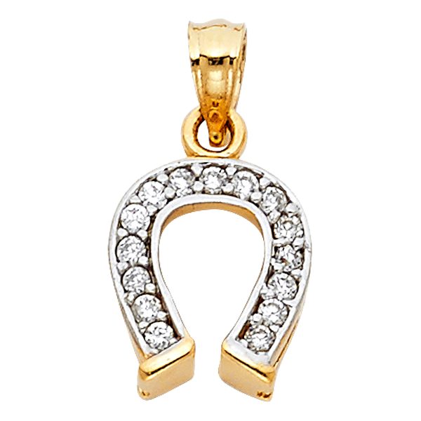 14K 2T CZ Lucky Horse Shoe Pendant