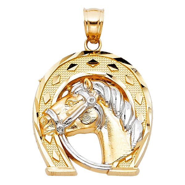 14K 2T Lucky Horse Shoe Pendant