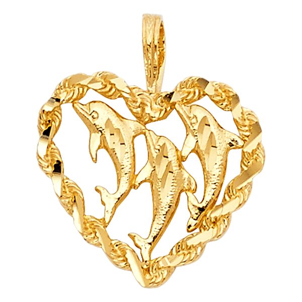 14KY Heart with Dolphin Pendant