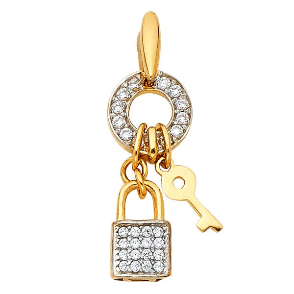 14K 2T CZ Key & Lock Pendant