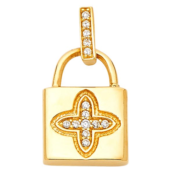 14KY CZ Lock Pendant