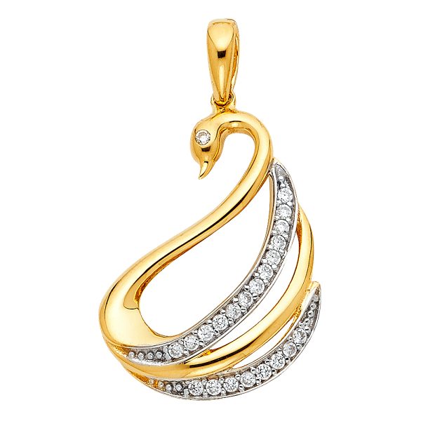 14K 2T CZ Swan Pendant