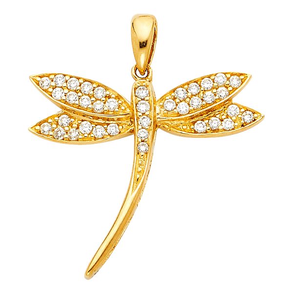 14KY CZ Dragonfly Pendant