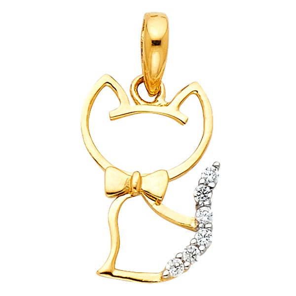 14K 2T CZ Cat Pendant