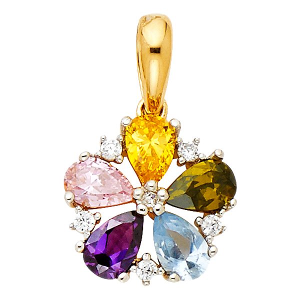 14K 2T Multi CZ Flower Pendant