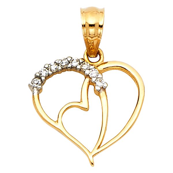 14K 2T CZ Heart Pendant