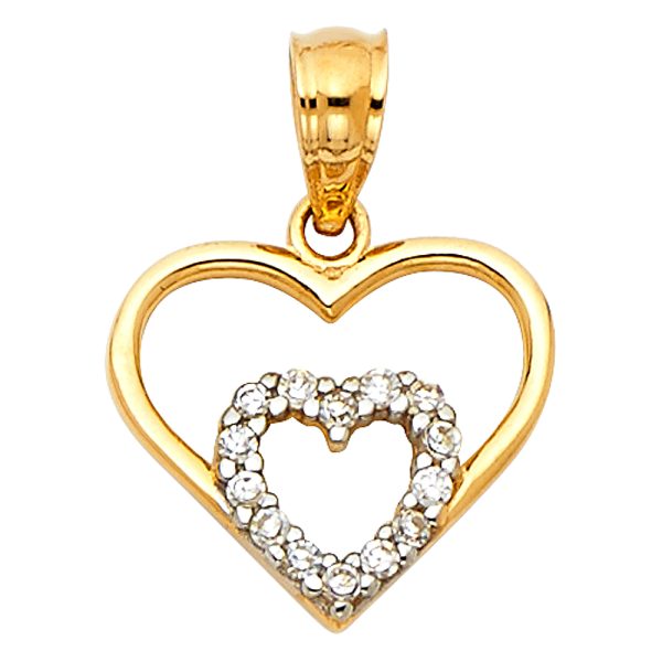 14K 2T CZ Heart Pendant