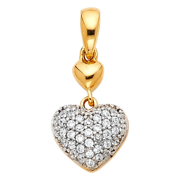 14K 2T CZ Heart Pendant