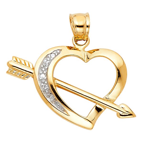 14K 2T Heart with Arrow Pendant