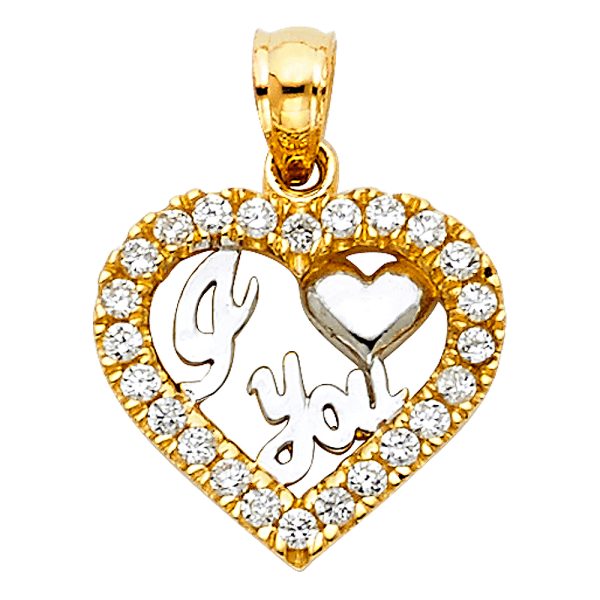 14K 2T CZ I Love You Heart Pendant