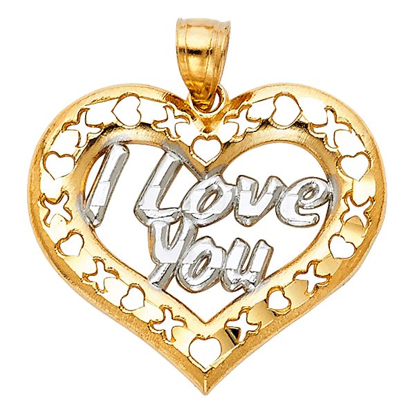 14K 2T I Love You Heart Pendant