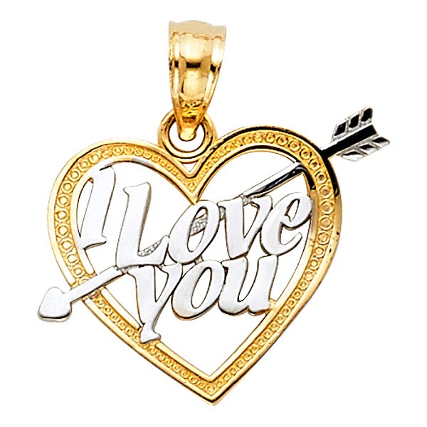 14K 2T I Love You Heart Pendant