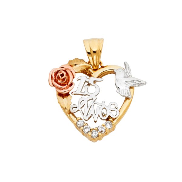 14K 3C CZ 15 Years Heart Pendant