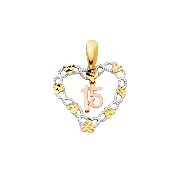 14K 3C 15 Years Heart Pendant