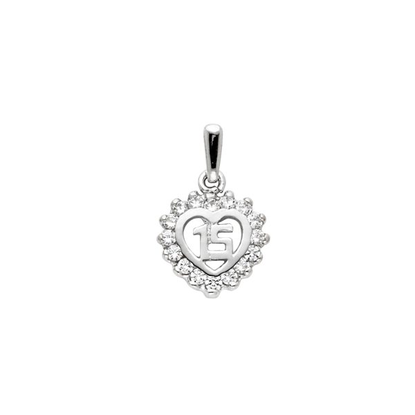 14KW CZ 15 Years Heart Pendant