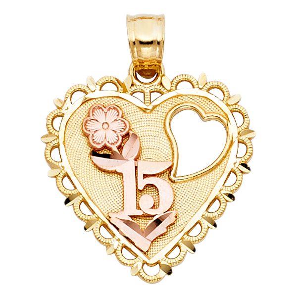 14K 2T 15 Years Heart Pendant