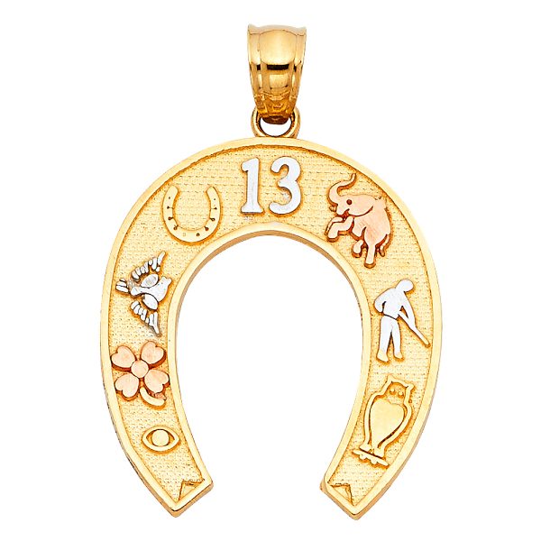 14K 3C Lucky Horse Shoe Pendant