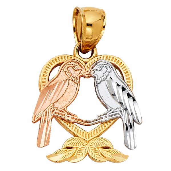 14K 3C Heart with Bird Pendant