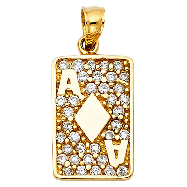 14KY CZ Diamond A Card Pendant