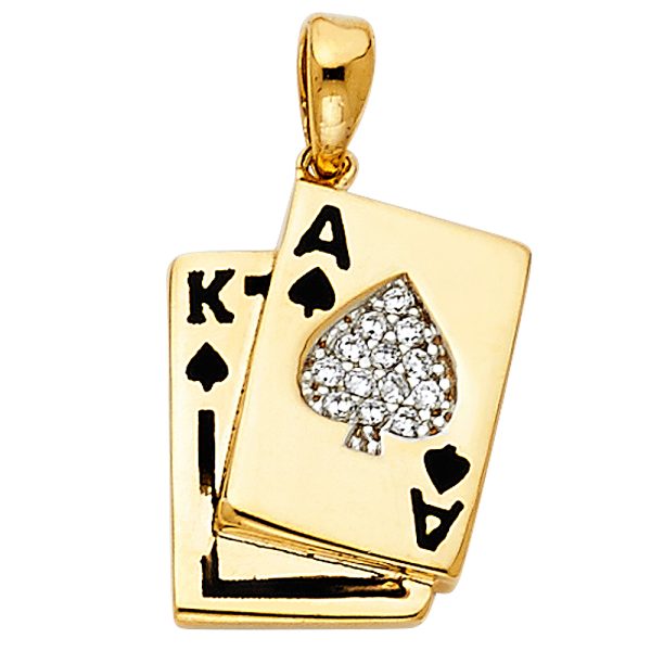 14KY CZ Spade A & K Card Pendant