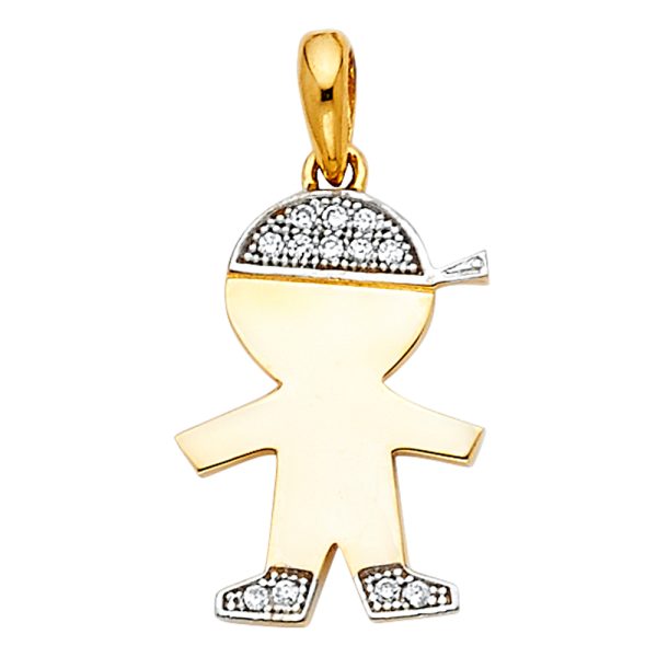 14K 2T CZ Boy Pendant