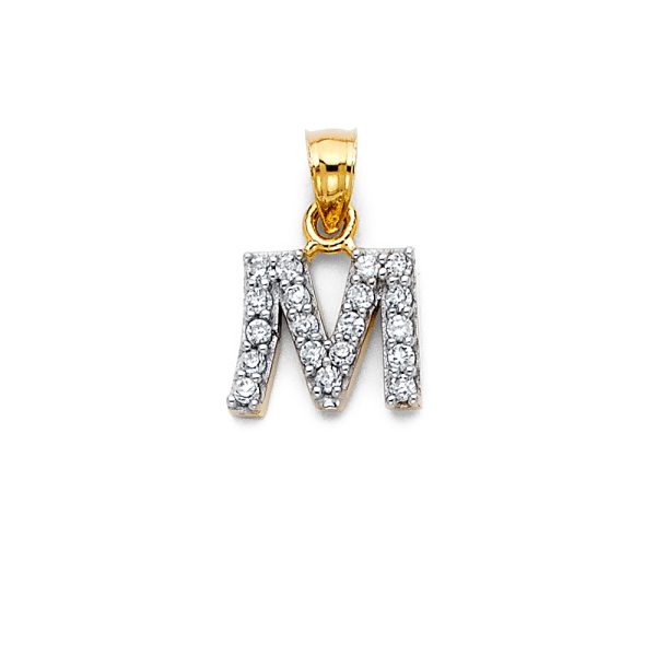 14K 2T CZ Initial Pendant