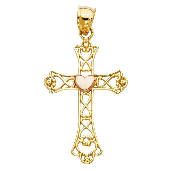 14K 2T Heart Cross Pendant