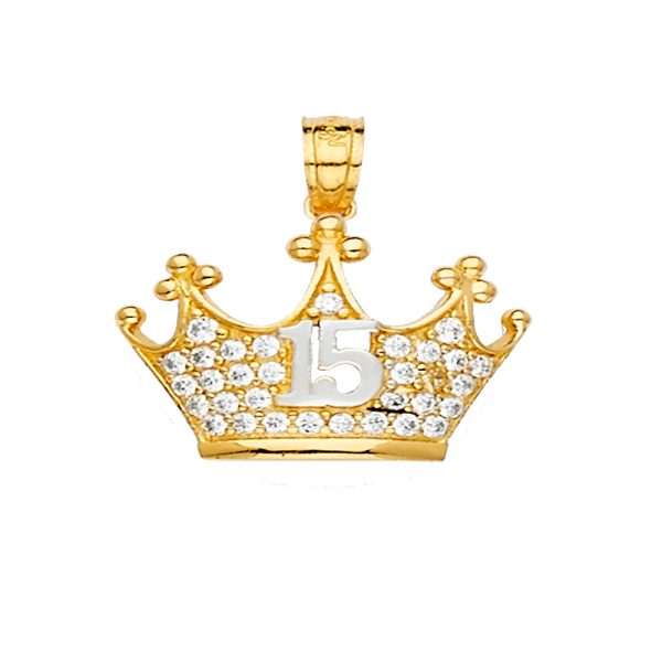 14KY 15 Years CZ Crown Pendant