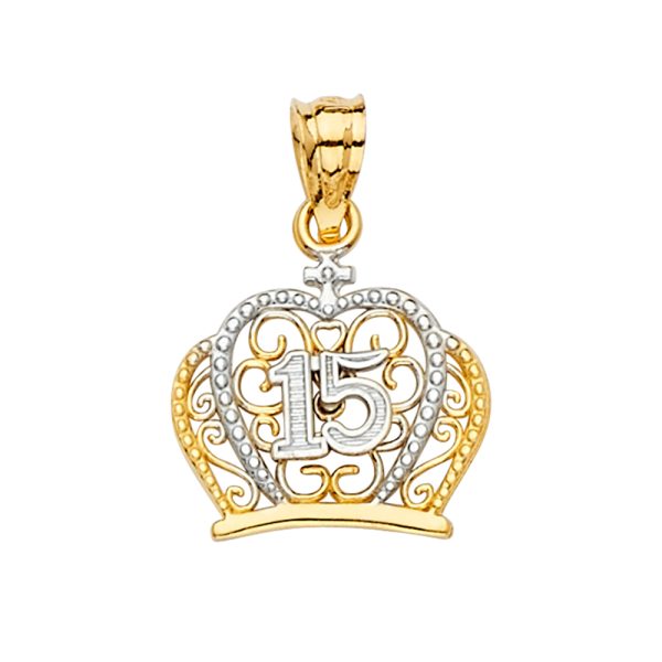 14K 2T 15 Years CZ Crown Pendant