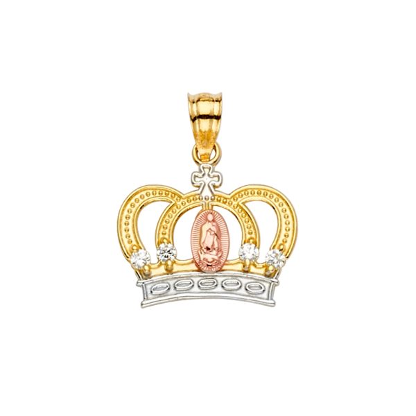 14K 3C Guadalupe CZ Crown Pendant