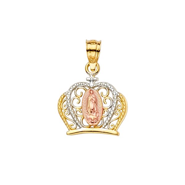 14K 3C Guadalupe CZ Crown Pendant