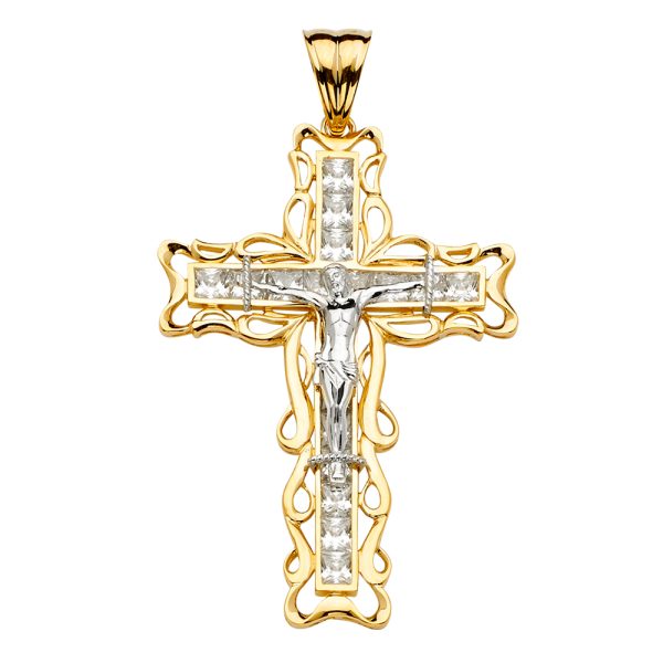 14K 2T CZ Crucifix Cross Pendant