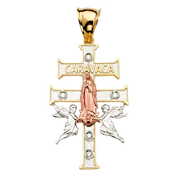 14K 3C CZ Crucifix Cross Pendant