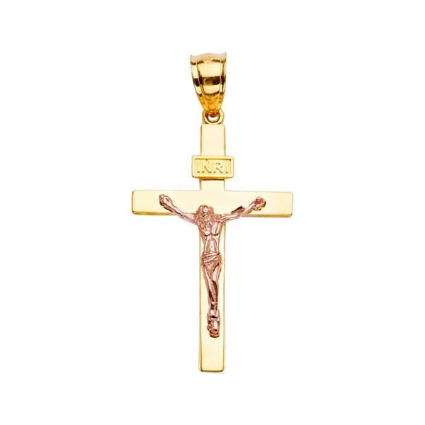 14K 2T Crucifix Cross Pendant