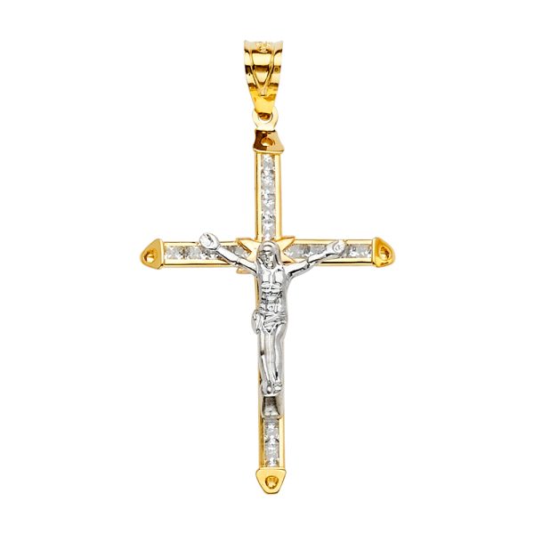 14K 2T CZ Crucifix Cross Pendant