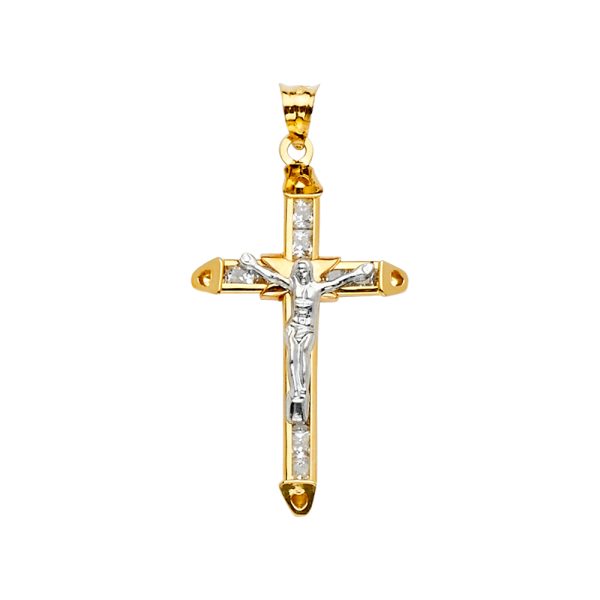 14K 2T CZ Crucifix Cross Pendant