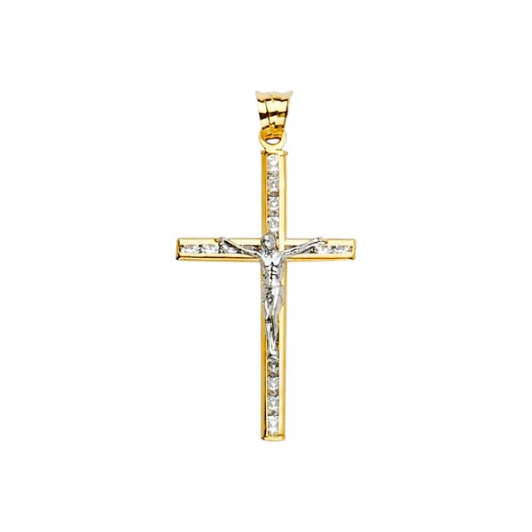 14K 2T CZ Crucifix Cross Pendant